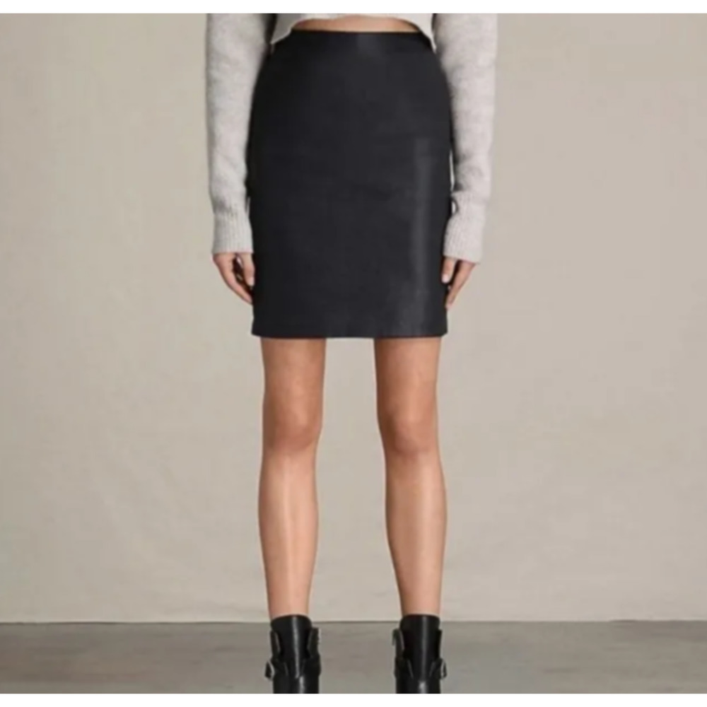 All Saints | Women's Black Back Full Zipper Pencil Skirt Size 4 Slim Fitted Mini